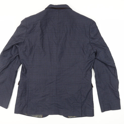 NEXT Mens Blue Plaid Polyester Jacket Suit Jacket Size 44 Regular