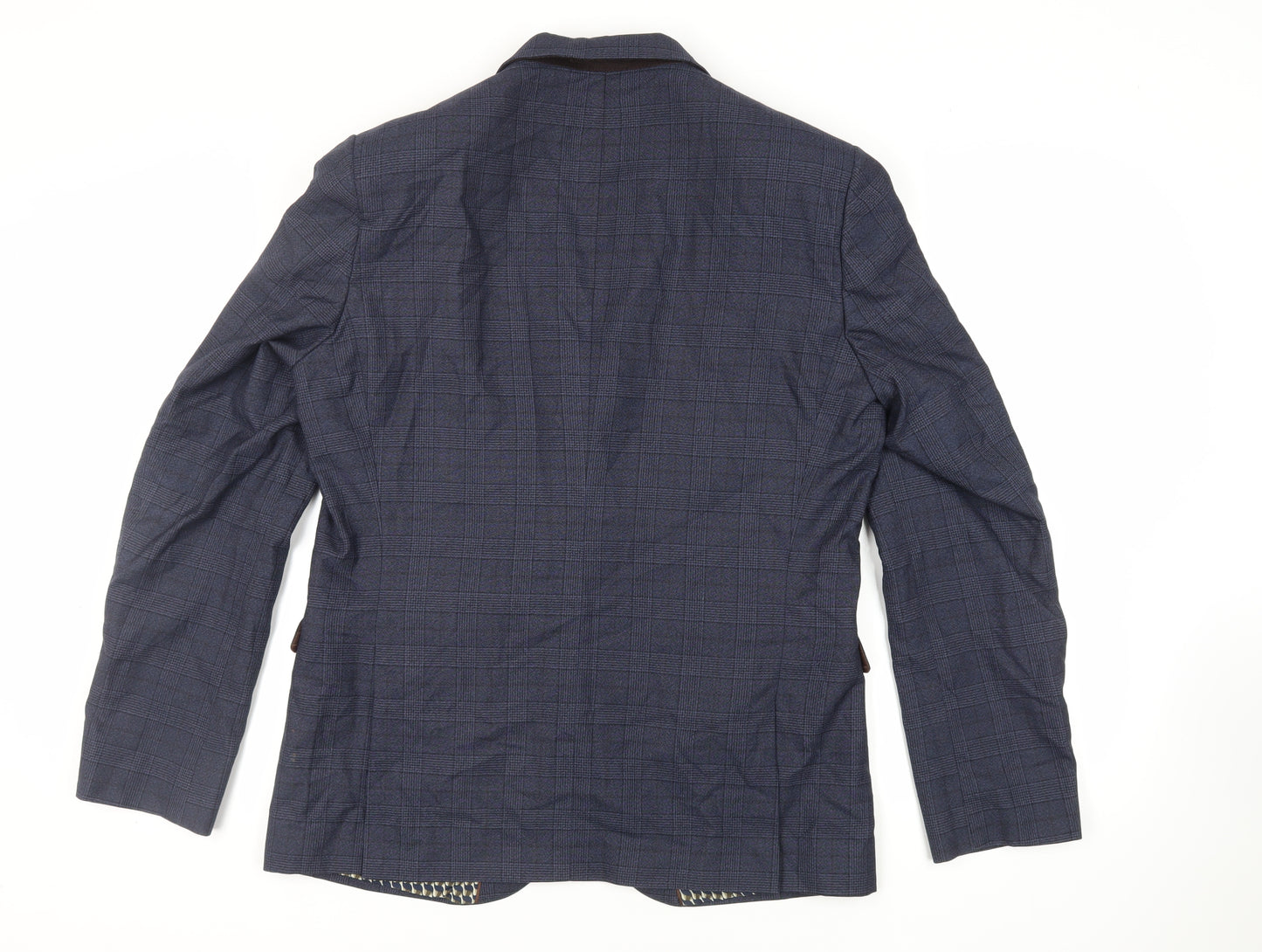 NEXT Mens Blue Plaid Polyester Jacket Suit Jacket Size 44 Regular