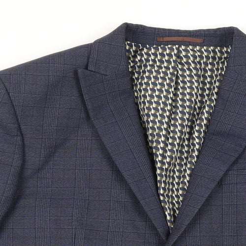 NEXT Mens Blue Plaid Polyester Jacket Suit Jacket Size 44 Regular