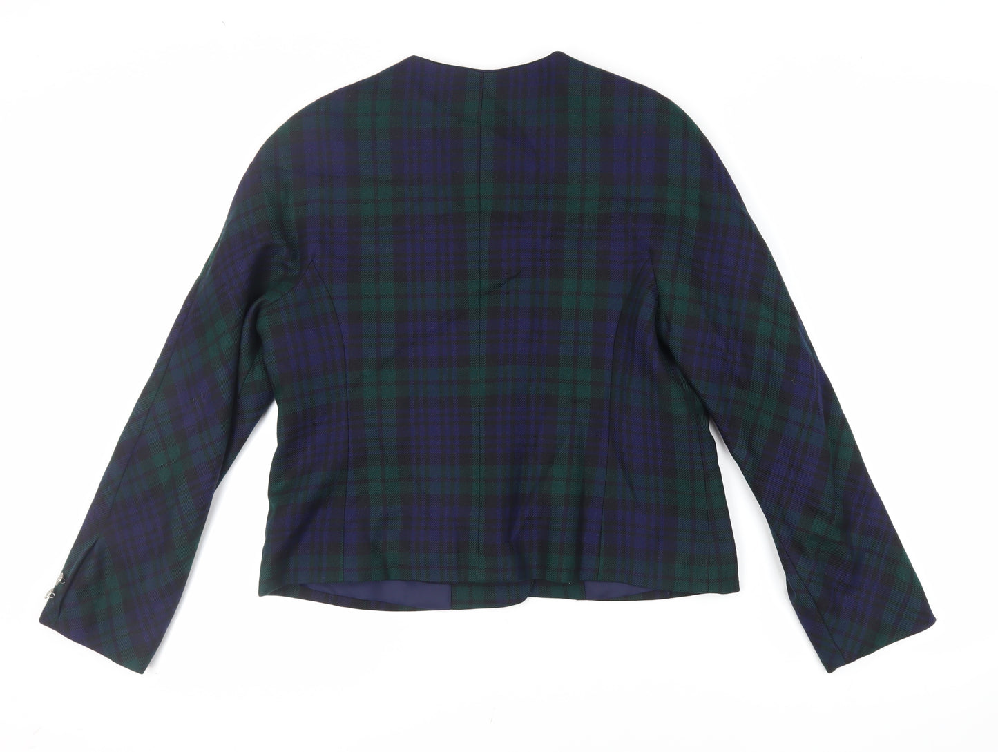 Edinburgh Womens Blue Plaid Jacket Blazer Size 16 Button - Vintage