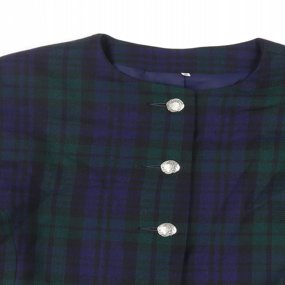 Edinburgh Womens Blue Plaid Jacket Blazer Size 16 Button - Vintage
