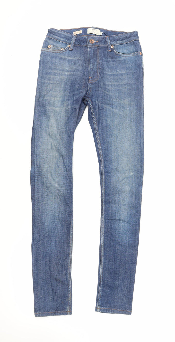 Topman Mens Blue Cotton Skinny Jeans Size 28 in L31 in Regular Zip
