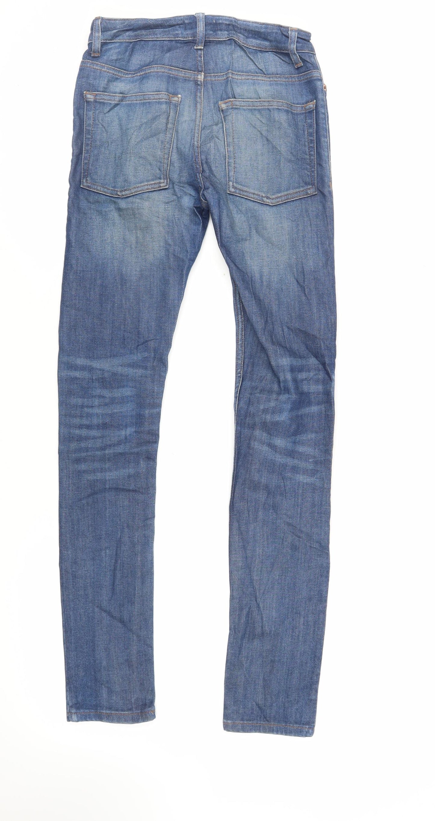 Topman Mens Blue Cotton Skinny Jeans Size 28 in L31 in Regular Zip