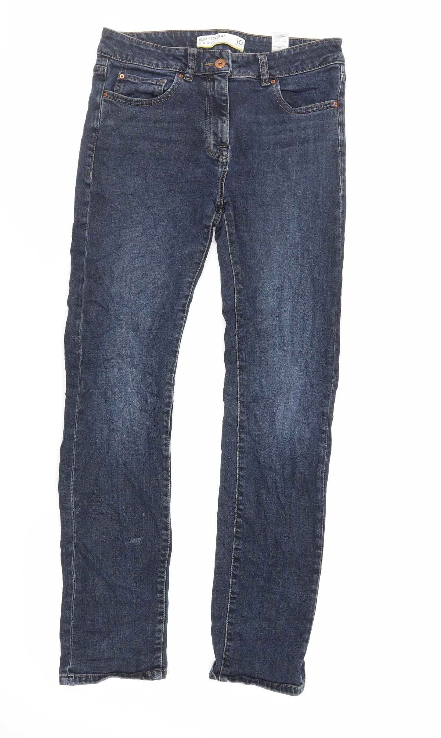 NEXT Womens Blue Cotton Straight Jeans Size 10 L29 in Regular Zip