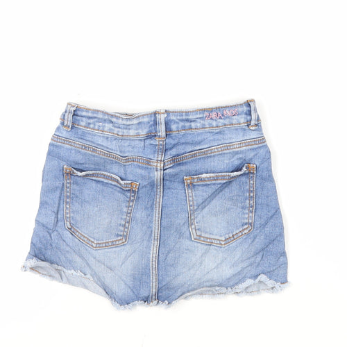 Zara Girls Blue Cotton Mini Skirt Size 6 Years Regular Zip - Pockets