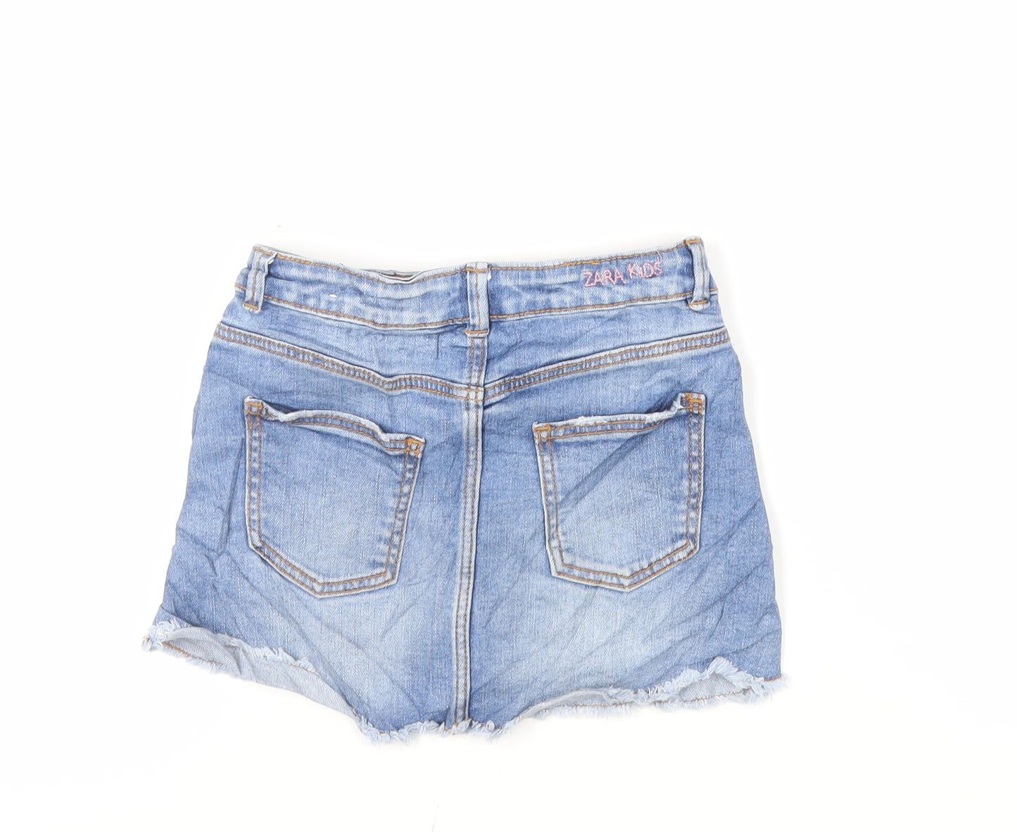 Zara Girls Blue Cotton Mini Skirt Size 6 Years Regular Zip - Pockets