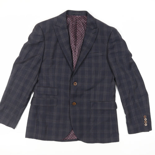 NEXT Mens Blue Plaid Wool Jacket Suit Jacket Size 40 Regular