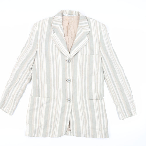 St Michael Womens Green Striped Jacket Blazer Size 10 Button - Vintage