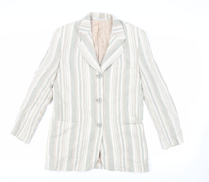 St Michael Womens Green Striped Jacket Blazer Size 10 Button - Vintage