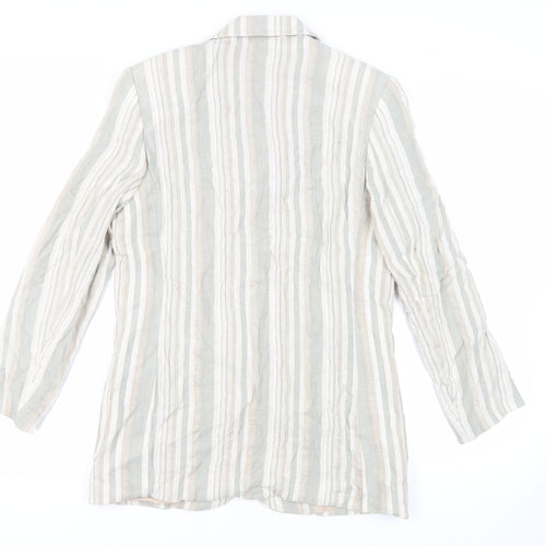 St Michael Womens Green Striped Jacket Blazer Size 10 Button - Vintage