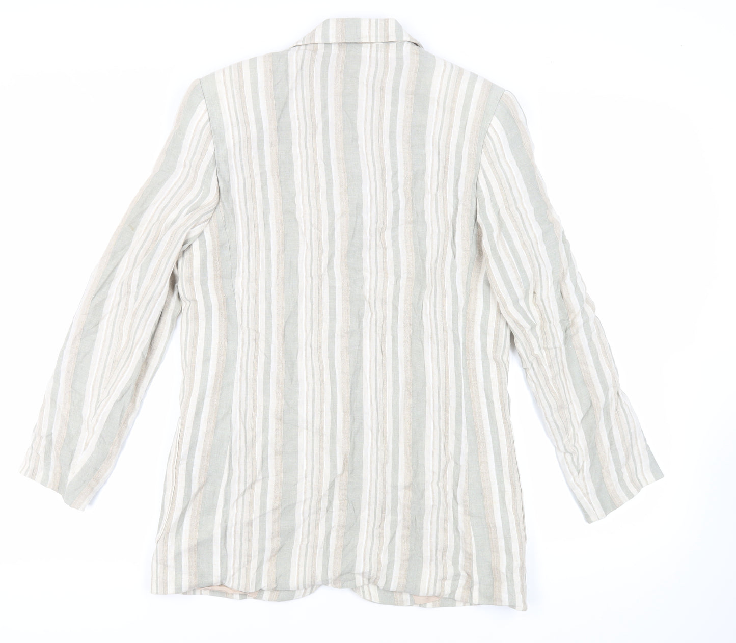 St Michael Womens Green Striped Jacket Blazer Size 10 Button - Vintage