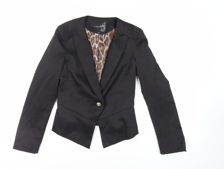 Attentif Womens Black Jacket Blazer Size 10 Button