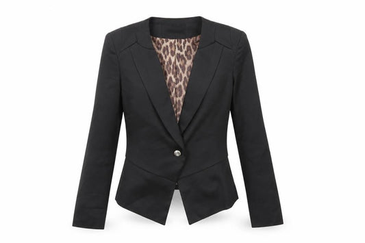 Front view of Attentif women’s black jacket blazer, size UK 10, button