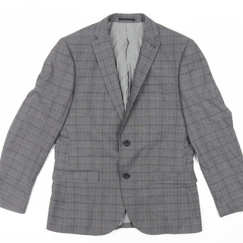 NEXT Mens Grey Plaid Polyester Jacket Suit Jacket Size 40 Regular