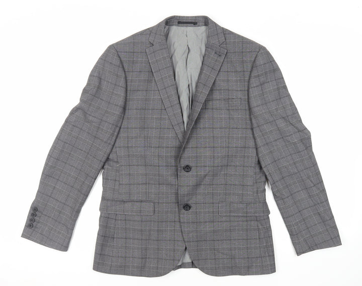 NEXT Mens Grey Plaid Polyester Jacket Suit Jacket Size 40 Regular