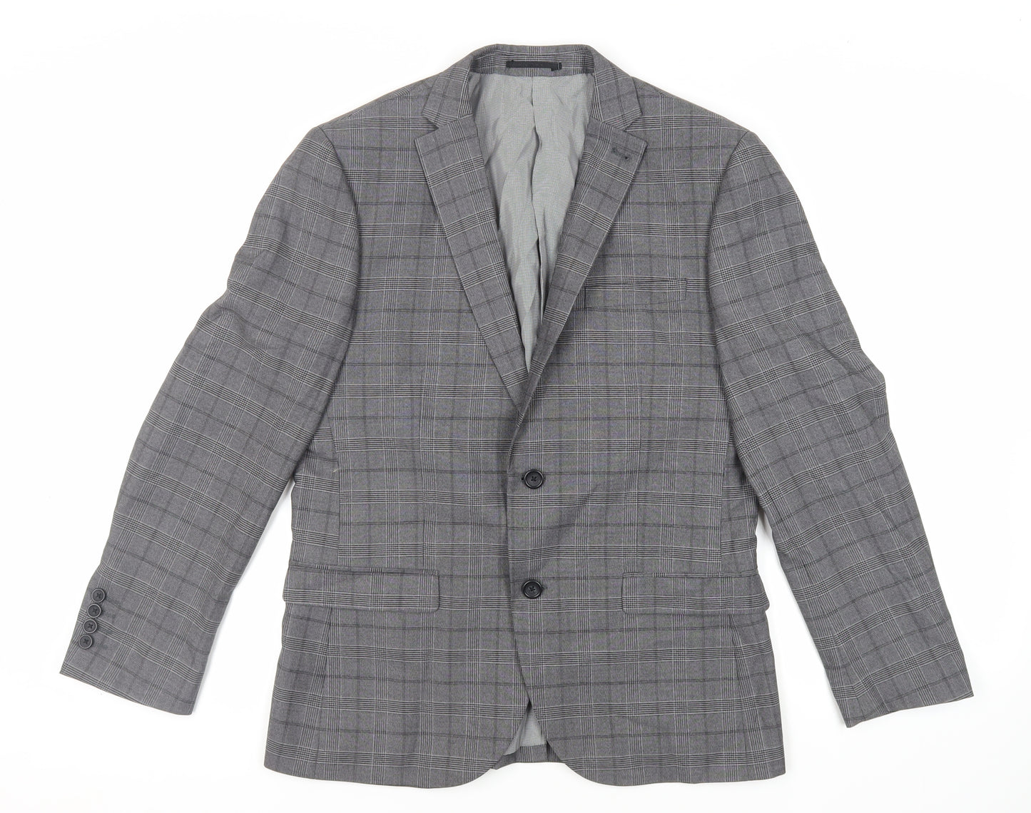 NEXT Mens Grey Plaid Polyester Jacket Suit Jacket Size 40 Regular