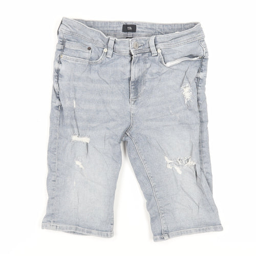 River Island Mens Blue Cotton Chino Shorts Size 28 in L11 in Regular Zip