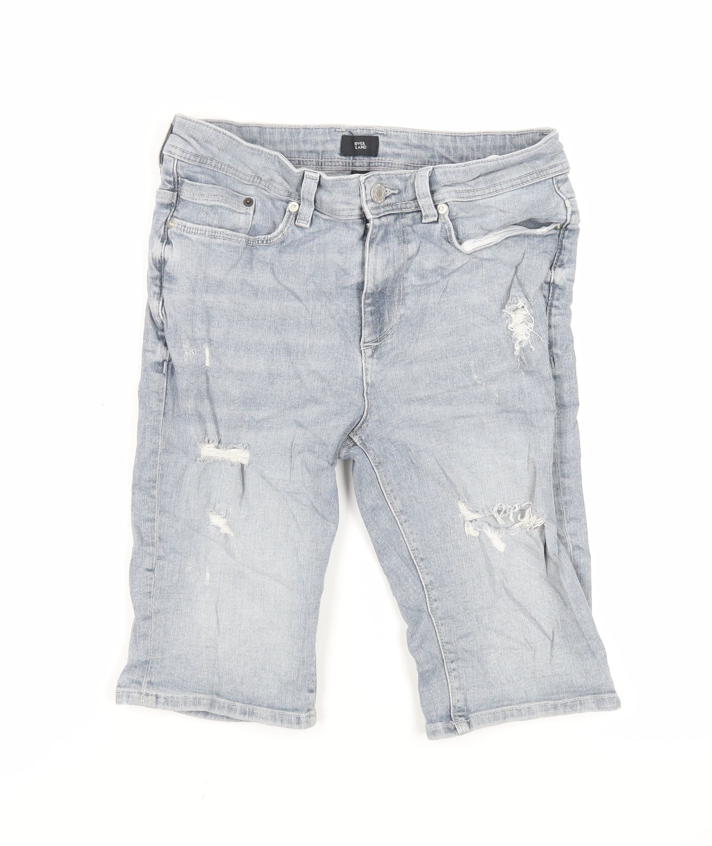 River Island Mens Blue Cotton Chino Shorts Size 28 in L11 in Regular Zip