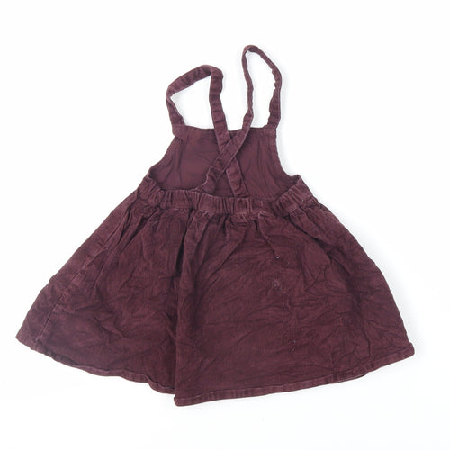 NEXT Girls Purple Cotton Pinafore/Dungaree Dress Size 2-3 Years Square Neck Pullover