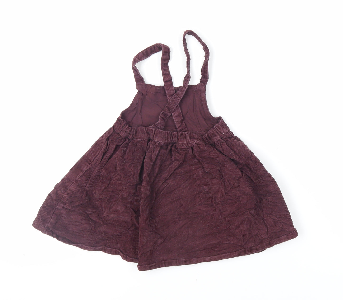 NEXT Girls Purple Cotton Pinafore/Dungaree Dress Size 2-3 Years Square Neck Pullover