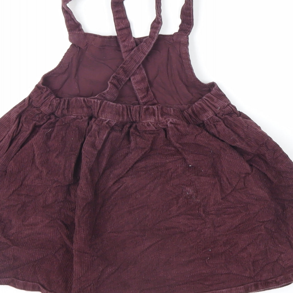 NEXT Girls Purple Cotton Pinafore/Dungaree Dress Size 2-3 Years Square Neck Pullover