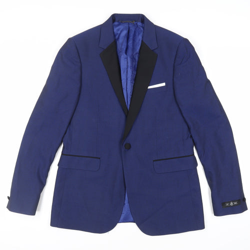Burton Mens Blue Geometric Polyester Tuxedo Blazer Size 40 Regular
