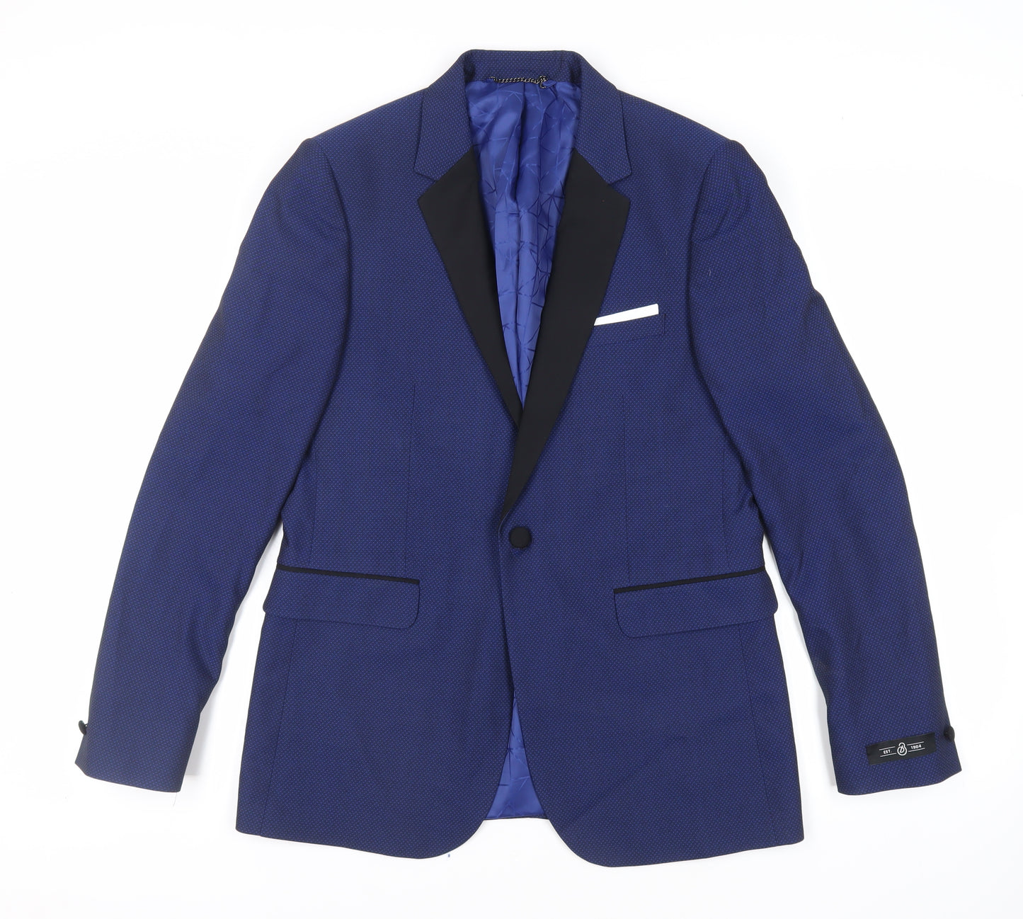 Burton Mens Blue Geometric Polyester Tuxedo Blazer Size 40 Regular