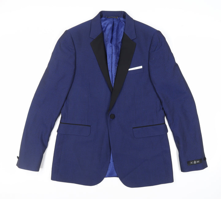 Burton Mens Blue Geometric Polyester Tuxedo Blazer Size 40 Regular