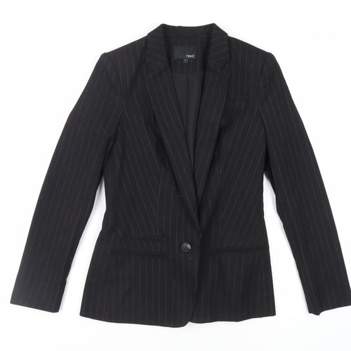 NEXT Womens Black Striped Jacket Blazer Size 8 Button