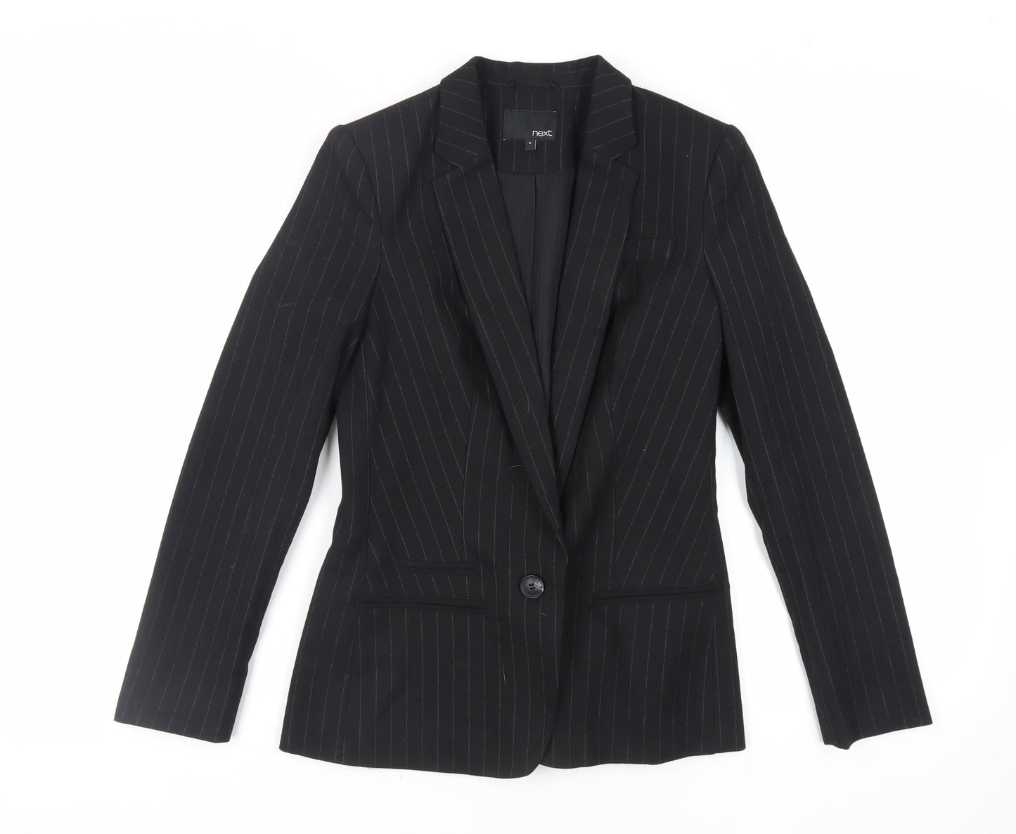 NEXT Womens Black Striped Jacket Blazer Size 8 Button