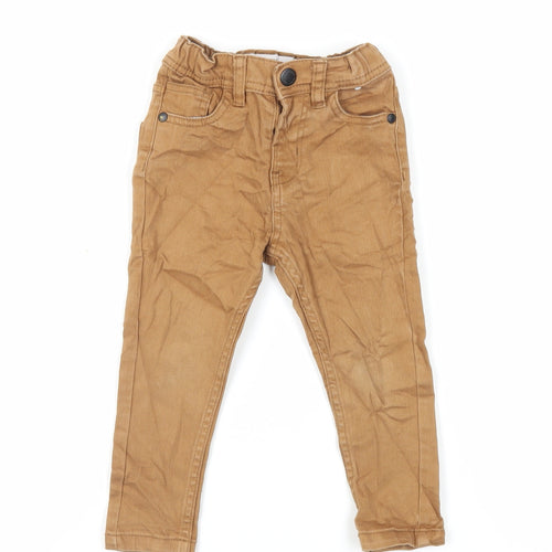 Denim & Co. Boys Brown Cotton Skinny Jeans Size 2-3 Years Regular Snap - Elasticated Waist