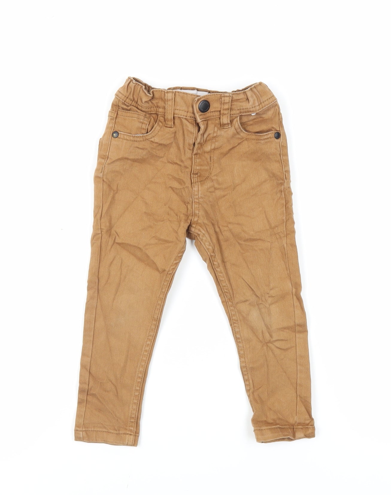 Denim & Co. Boys Brown Cotton Skinny Jeans Size 2-3 Years Regular Snap - Elasticated Waist