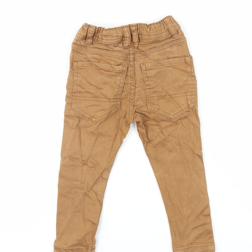 Denim & Co. Boys Brown Cotton Skinny Jeans Size 2-3 Years Regular Snap - Elasticated Waist