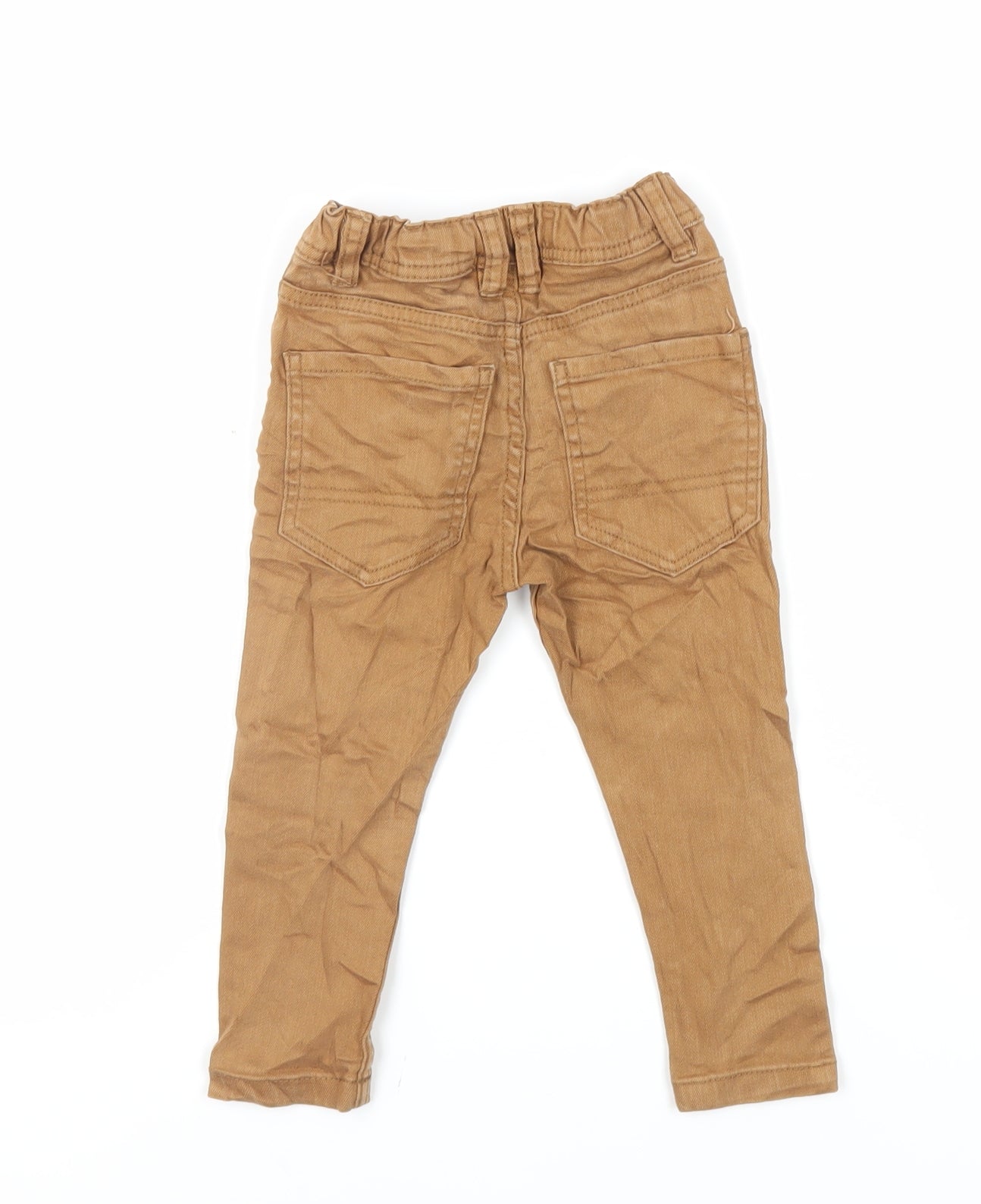Denim & Co. Boys Brown Cotton Skinny Jeans Size 2-3 Years Regular Snap - Elasticated Waist