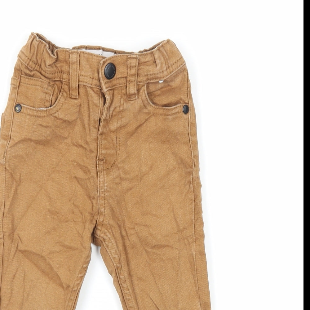 Denim & Co. Boys Brown Cotton Skinny Jeans Size 2-3 Years Regular Snap - Elasticated Waist