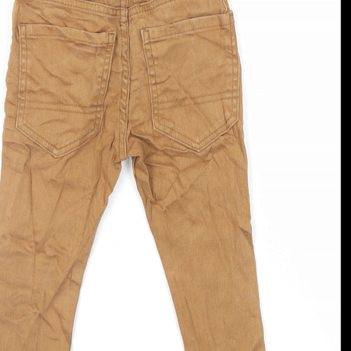 Denim & Co. Boys Brown Cotton Skinny Jeans Size 2-3 Years Regular Snap - Elasticated Waist