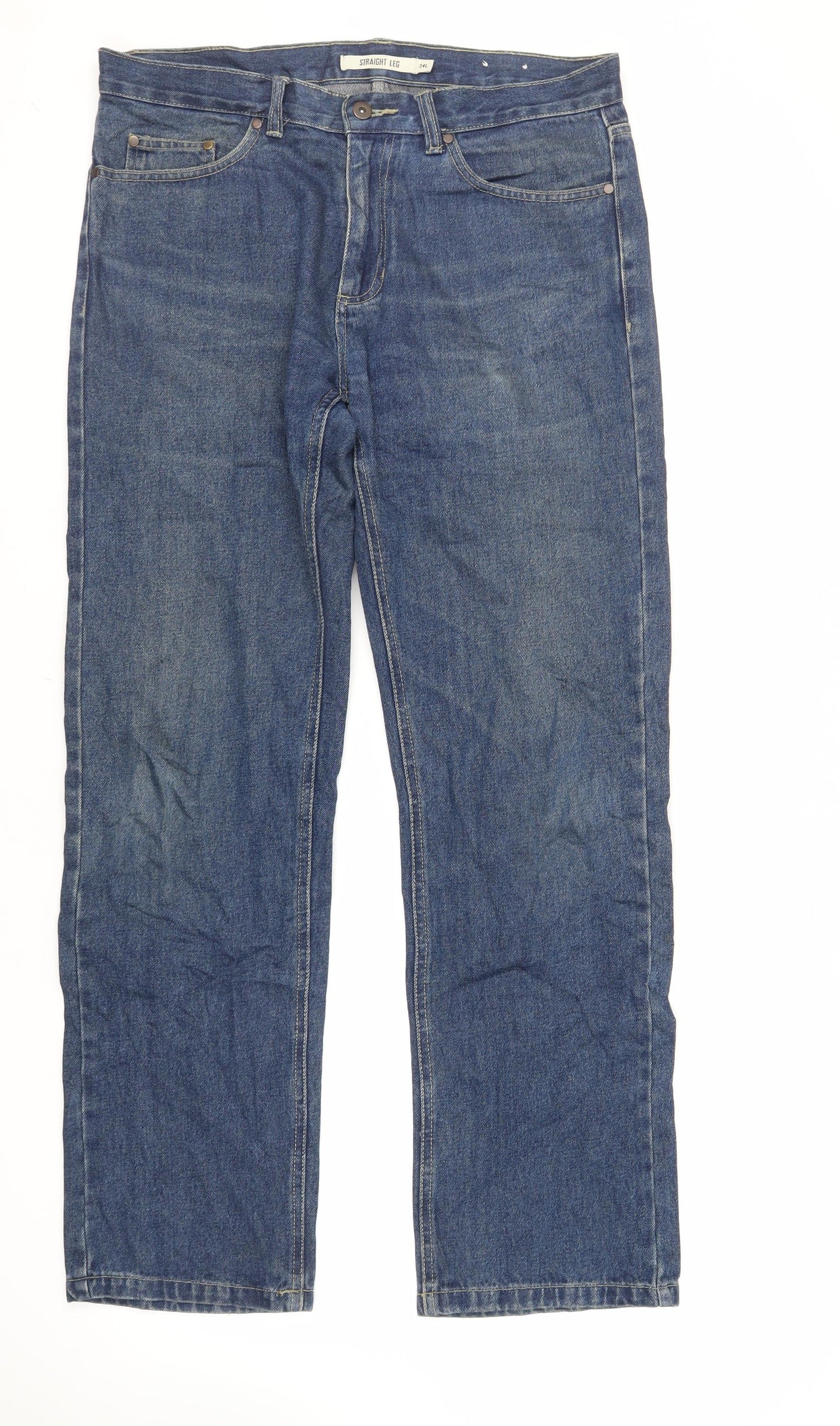 TU Mens Blue Cotton Straight Jeans Size 34 in L33 in Regular Zip