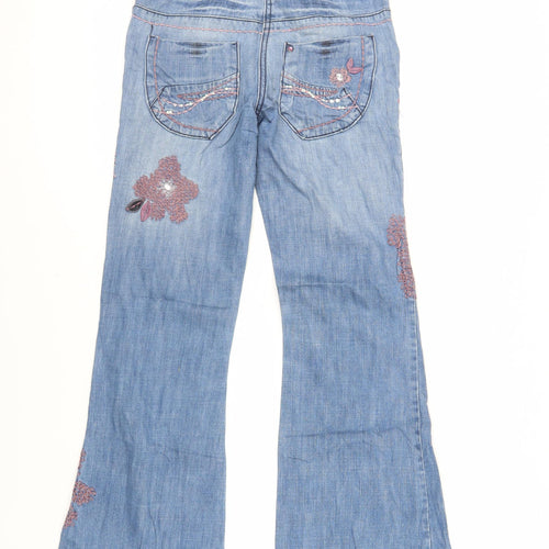 NEXT Girls Blue Cotton Flared Jeans Size 12 Years Regular Zip - Embroidered