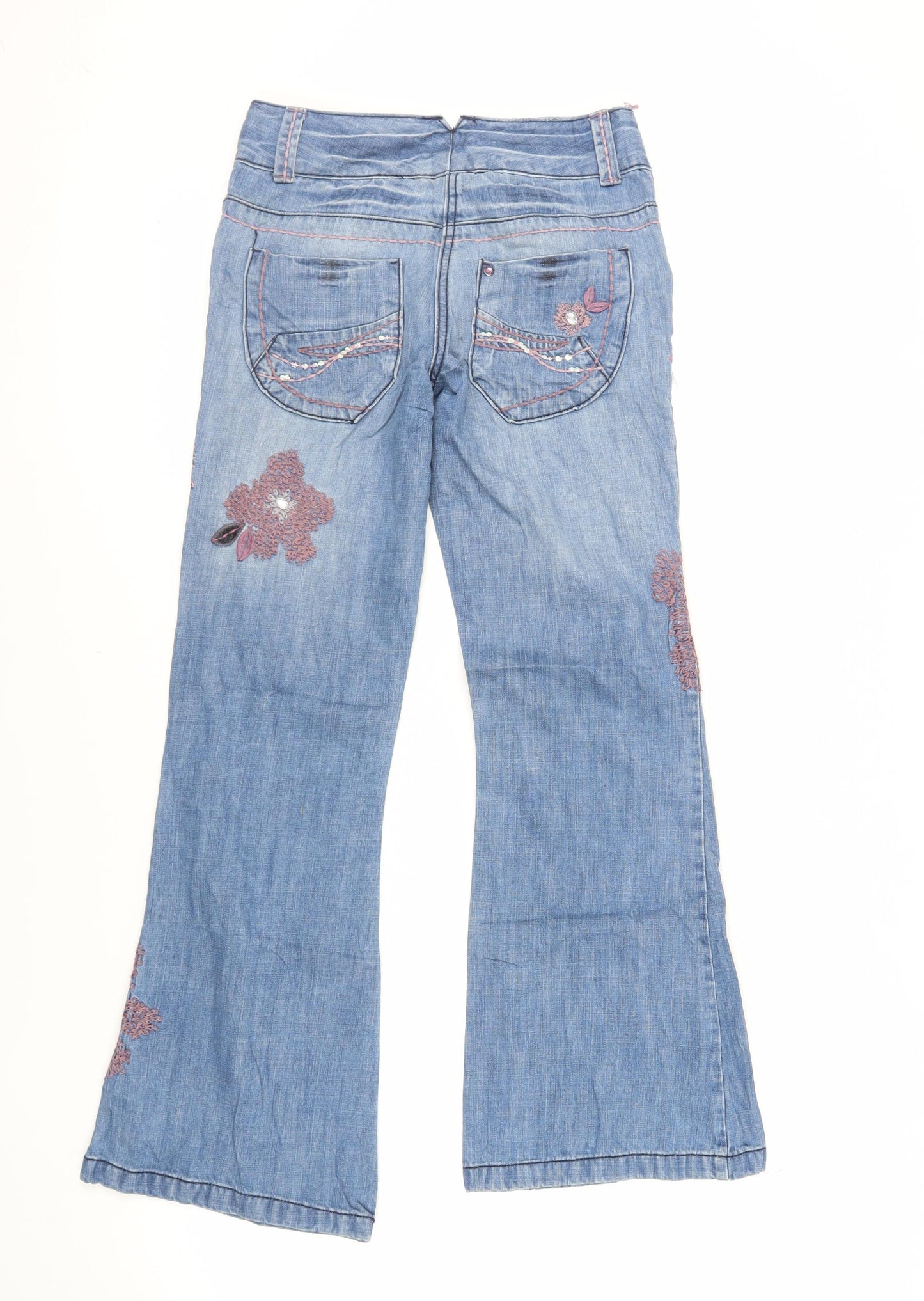 NEXT Girls Blue Cotton Flared Jeans Size 12 Years Regular Zip - Embroidered