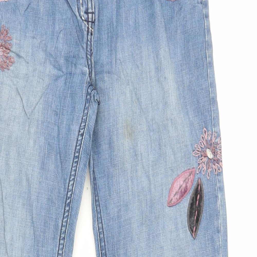 NEXT Girls Blue Cotton Flared Jeans Size 12 Years Regular Zip - Embroidered