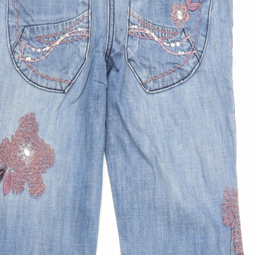 NEXT Girls Blue Cotton Flared Jeans Size 12 Years Regular Zip - Embroidered