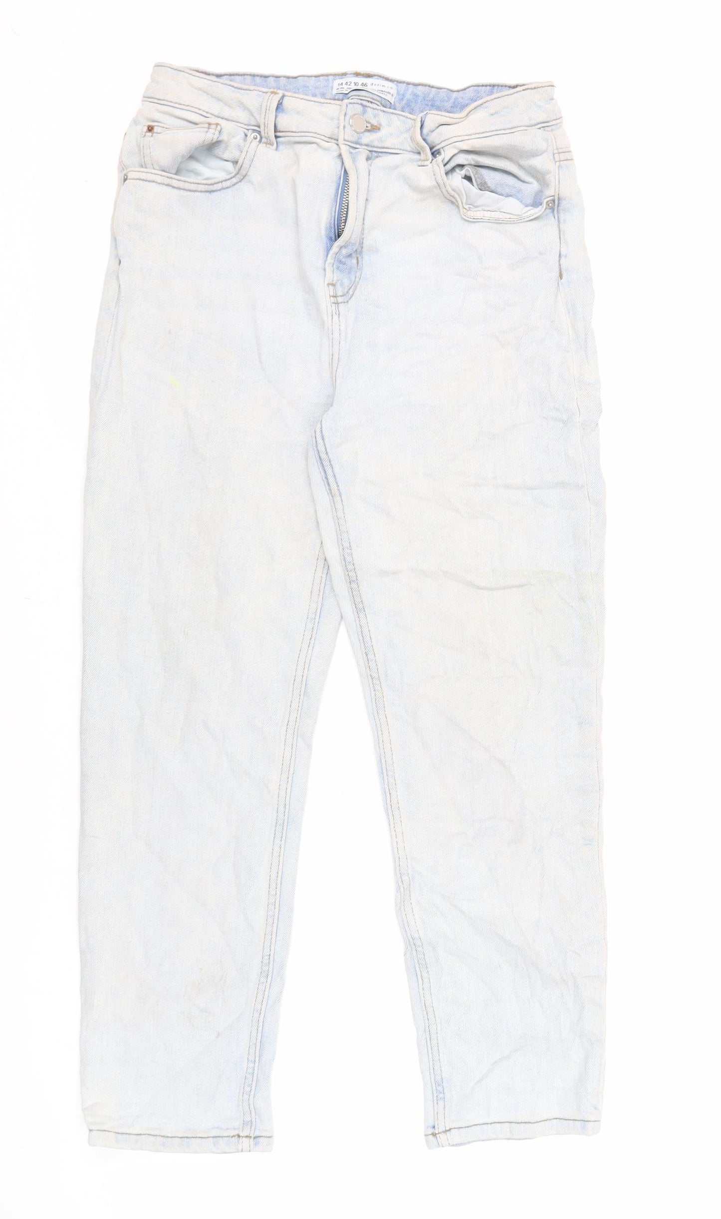 Denim & Co. Womens Blue Cotton Straight Jeans Size 14 L27 in Regular Zip