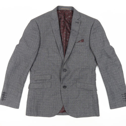 NEXT Mens Grey Plaid Polyester Jacket Suit Jacket Size 38 Regular