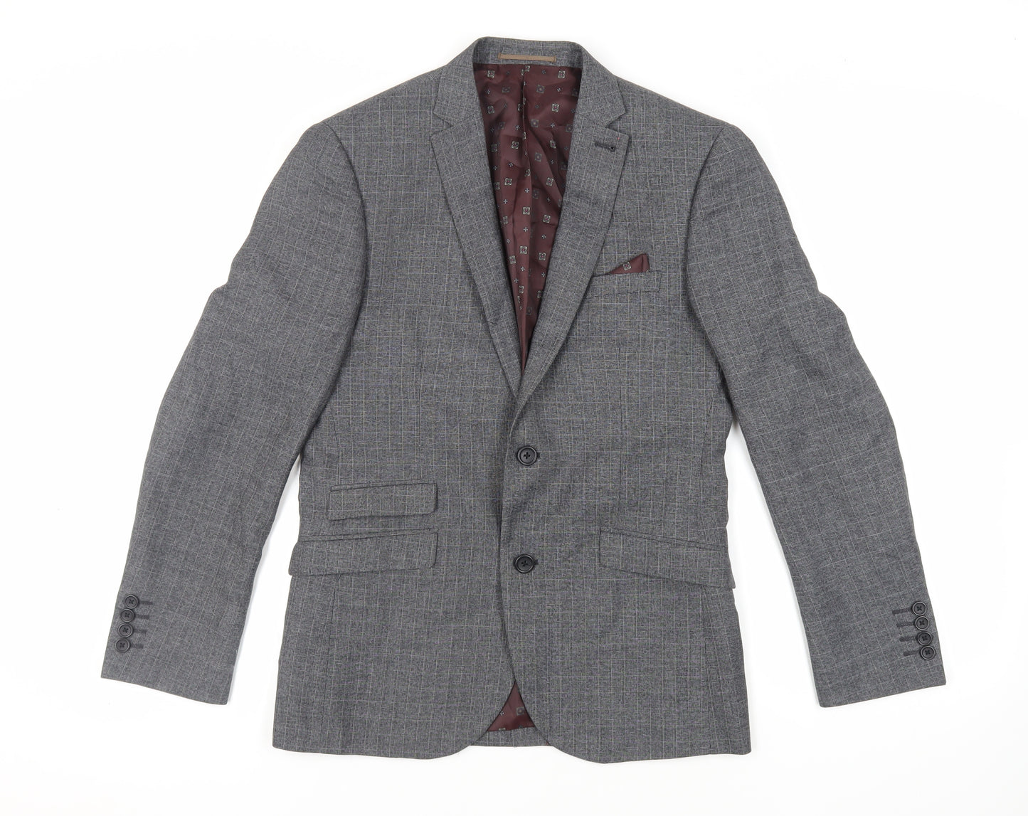 NEXT Mens Grey Plaid Polyester Jacket Suit Jacket Size 38 Regular