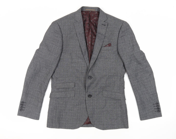 NEXT Mens Grey Plaid Polyester Jacket Suit Jacket Size 38 Regular
