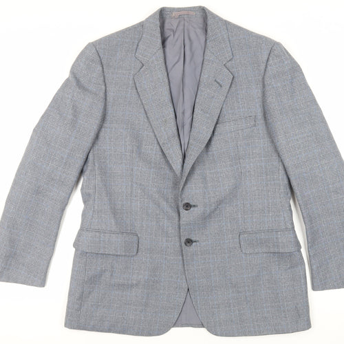 Marks and Spencer Mens Grey Plaid Polyester Jacket Suit Jacket Size 42 Regular