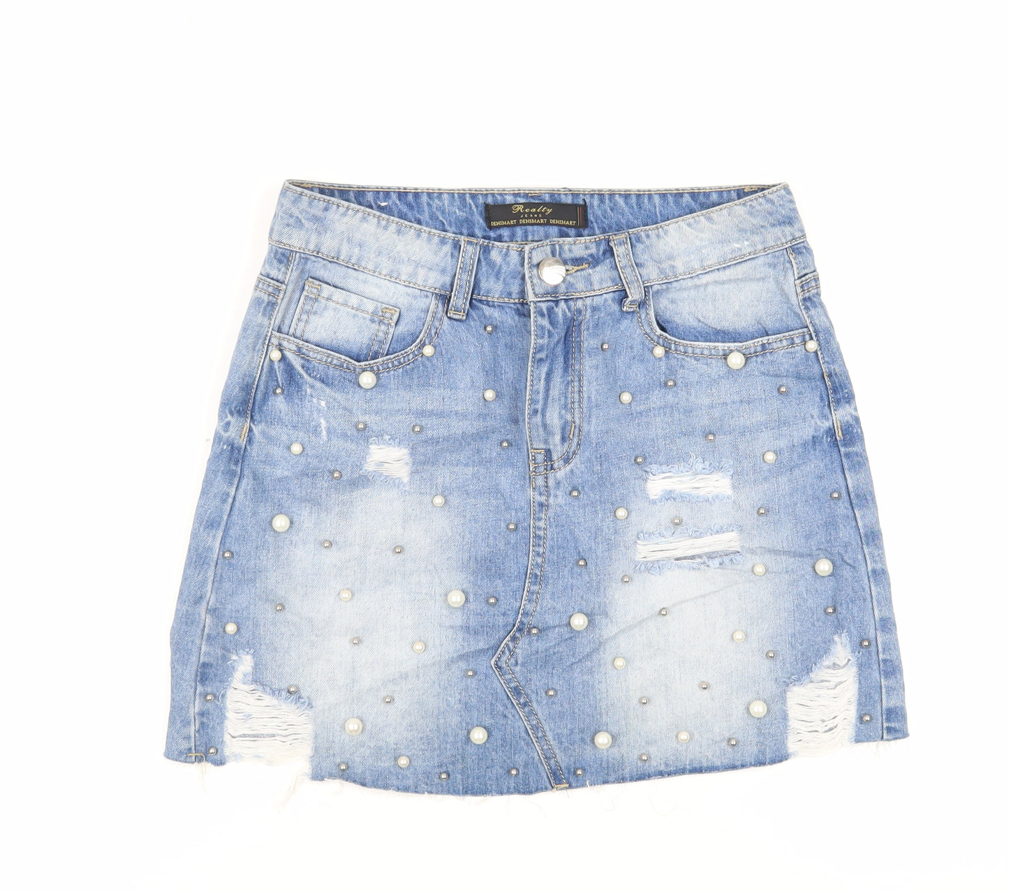 Realty Jeans Womens Blue Cotton Mini Skirt Size S Button - Beaded