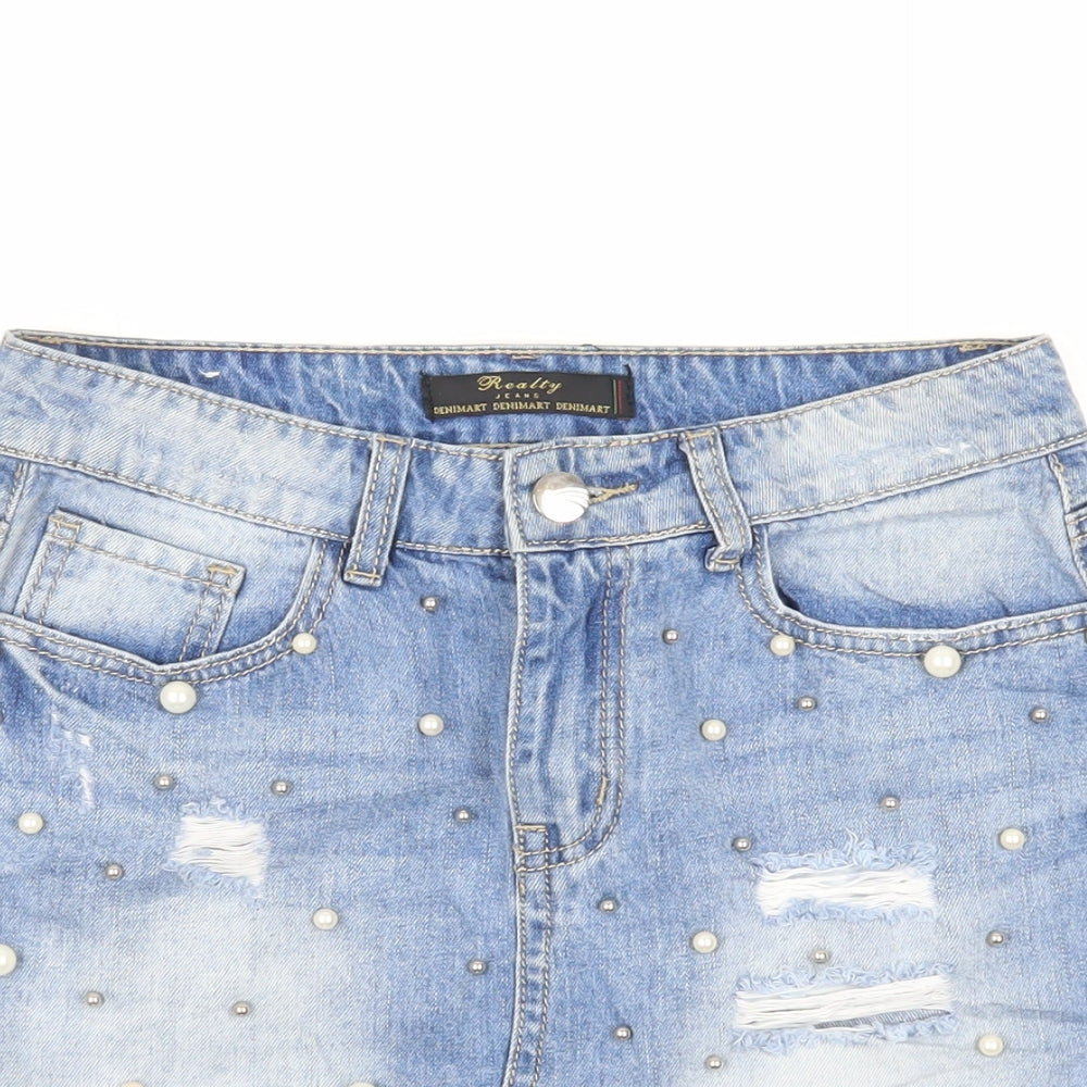 Realty Jeans Womens Blue Cotton Mini Skirt Size S Button - Beaded