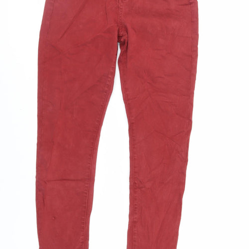 Marks and Spencer Womens Red Cotton Skinny Jeans Size 10 L29 in Regular Zip
