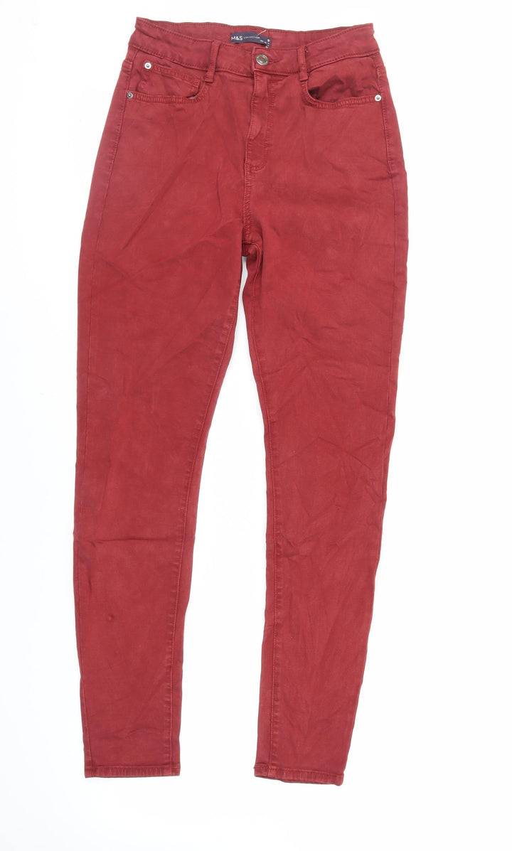 Marks and Spencer Womens Red Cotton Skinny Jeans Size 10 L29 in Regular Zip